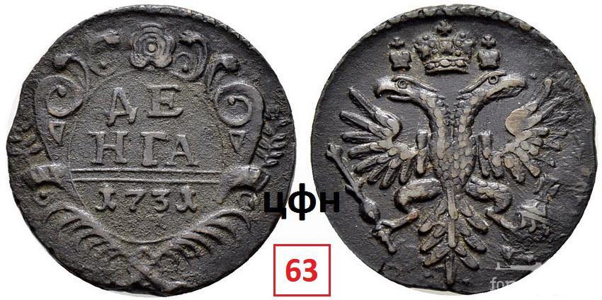 162568 - Интересные проходы деньга-полушка 1730-54 гг. на аукционах.