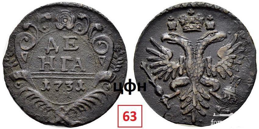 162818 - Интересные проходы деньга-полушка 1730-54 гг. на аукционах.