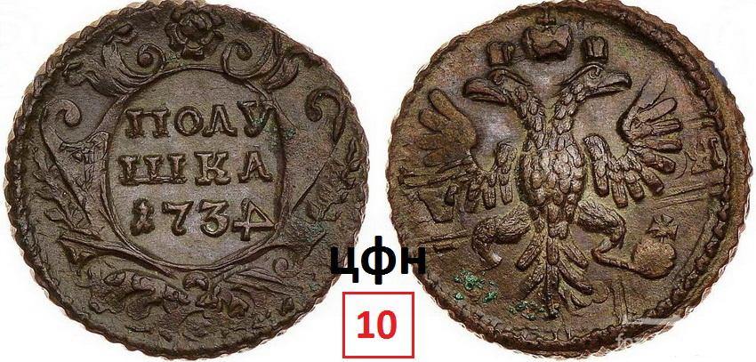 168441 - Интересные проходы деньга-полушка 1730-54 гг. на аукционах.